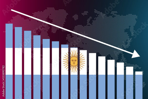 Argentina bar chart graph, decreasing values, crisis and downgrade concept, news banner idea, fail and decrease