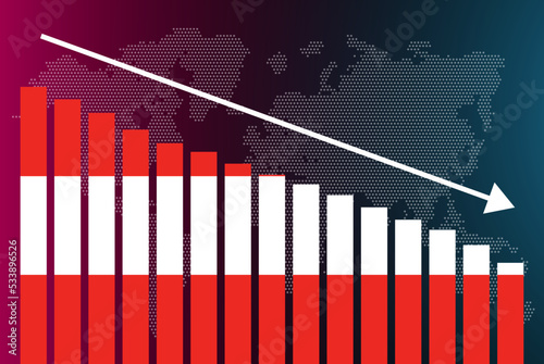 Austria bar chart graph, decreasing values, crisis and downgrade concept, news banner idea, fail and decrease