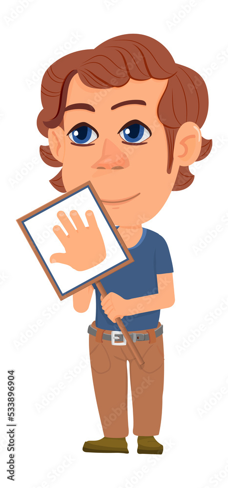 Kid holding card with hand symbol. Touching sense concept Kid holding card with hand symbol. Touching sense concept