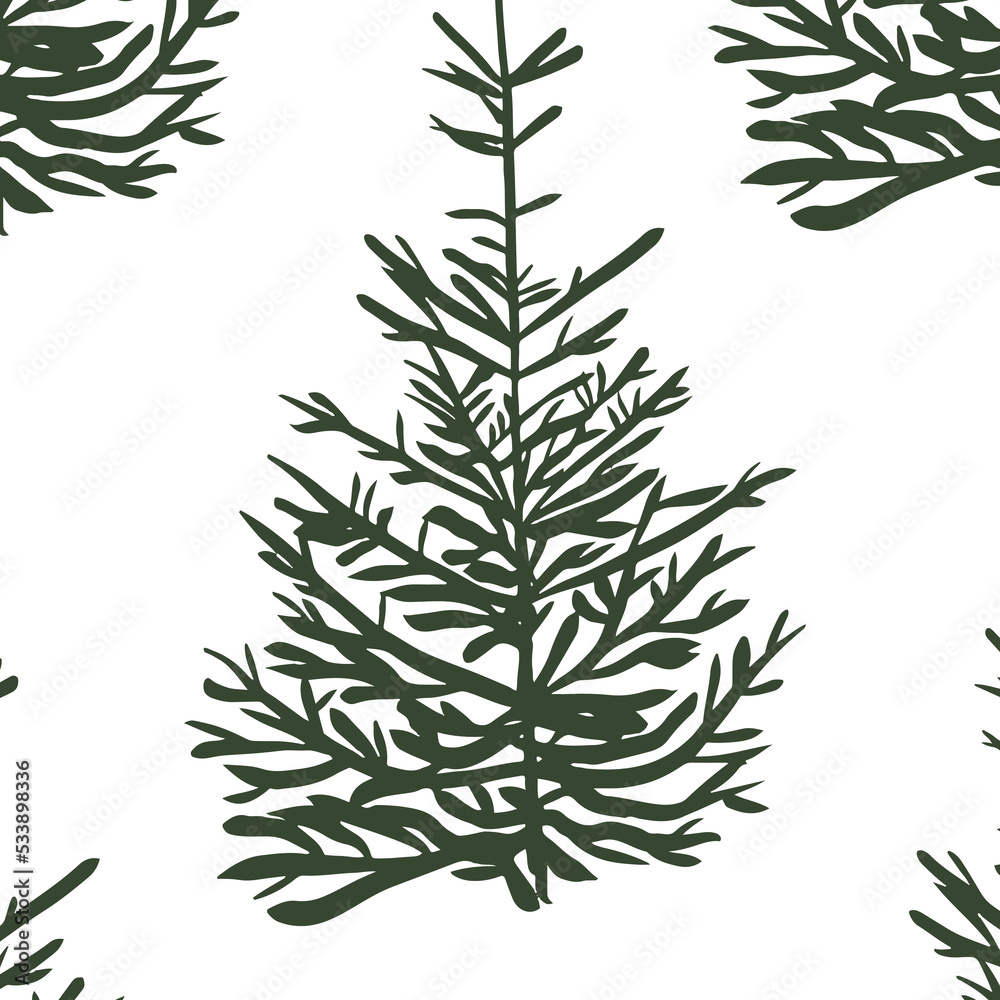 Naklejka premium Simple Christmas pattern with Christmas tree leaves. Retro textile collection. On white background