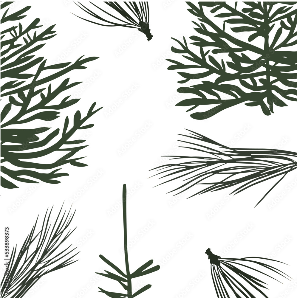 Obraz premium Simple Christmas pattern with Christmas tree leaves. Retro textile collection. On white background