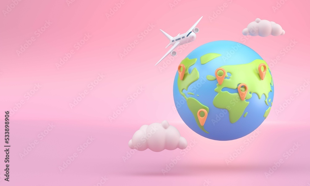 Naklejka premium Plane Traveling Around the World. 3D Illustration