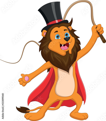 cartoon lion in ringmaster circus costume photo