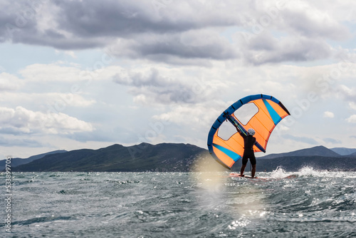 Wing foiling in the sea