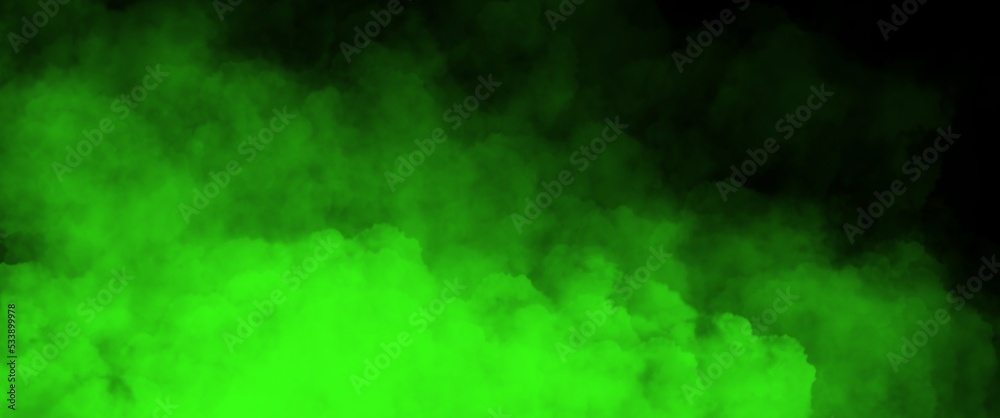 Abstract dark background stage, copy space, colorful neon green lights, bright reflections. Design concept for illustrations, decoration, wallpaper, backdrop, cinema scene or presentation.