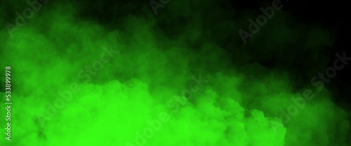 Abstract dark background stage, copy space, colorful neon green lights, bright reflections. Design concept for illustrations, decoration, wallpaper, backdrop, cinema scene or presentation. © Natapat