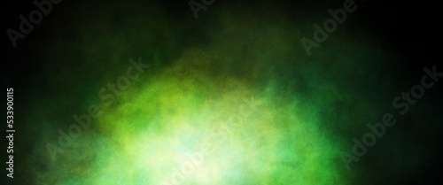 Abstract dark background stage, copy space, colorful neon green lights, bright reflections. Design concept for illustrations, decoration, wallpaper, backdrop, cinema scene or presentation