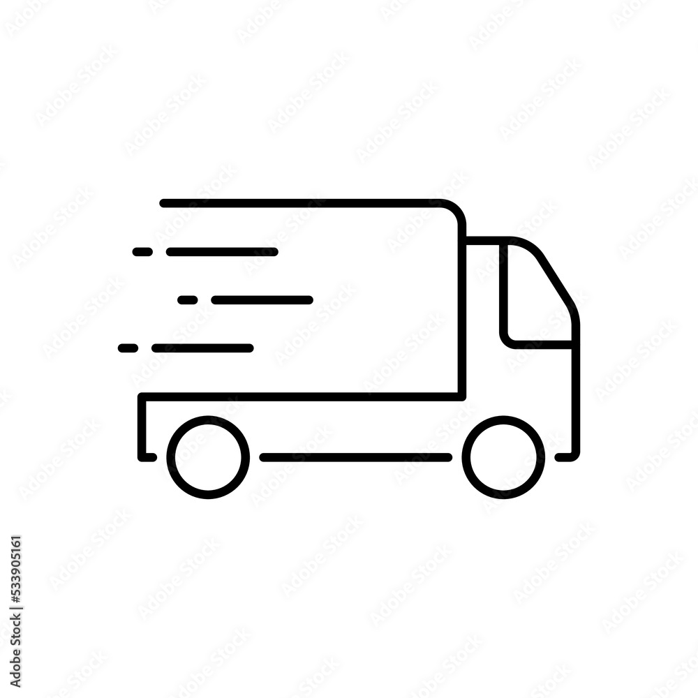 Service Truck Line Icon. Fast Van Shipping Order Linear Pictogram. Express Free Delivery Service Car Courier Outline Icon. Quick Vehicle Transport. Editable Stroke. Isolated Vector Illustration