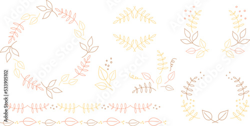 手書き植物の飾り枠セット 茶色