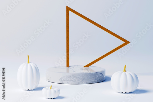 3D illustration Halloween background pedestal podium on white with triangle frame