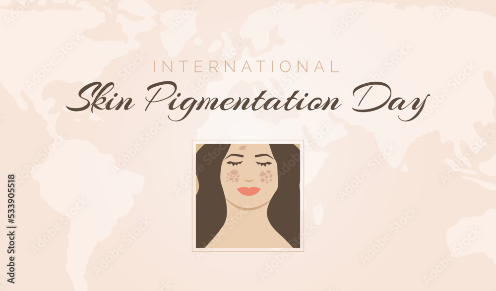 Fototapeta premium International Skin Pigmentation Day Background Design with Woman Face Illustration