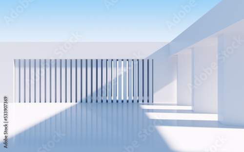 White abstract geometric construction, empty outdoor architecture scene, 3d rendering.