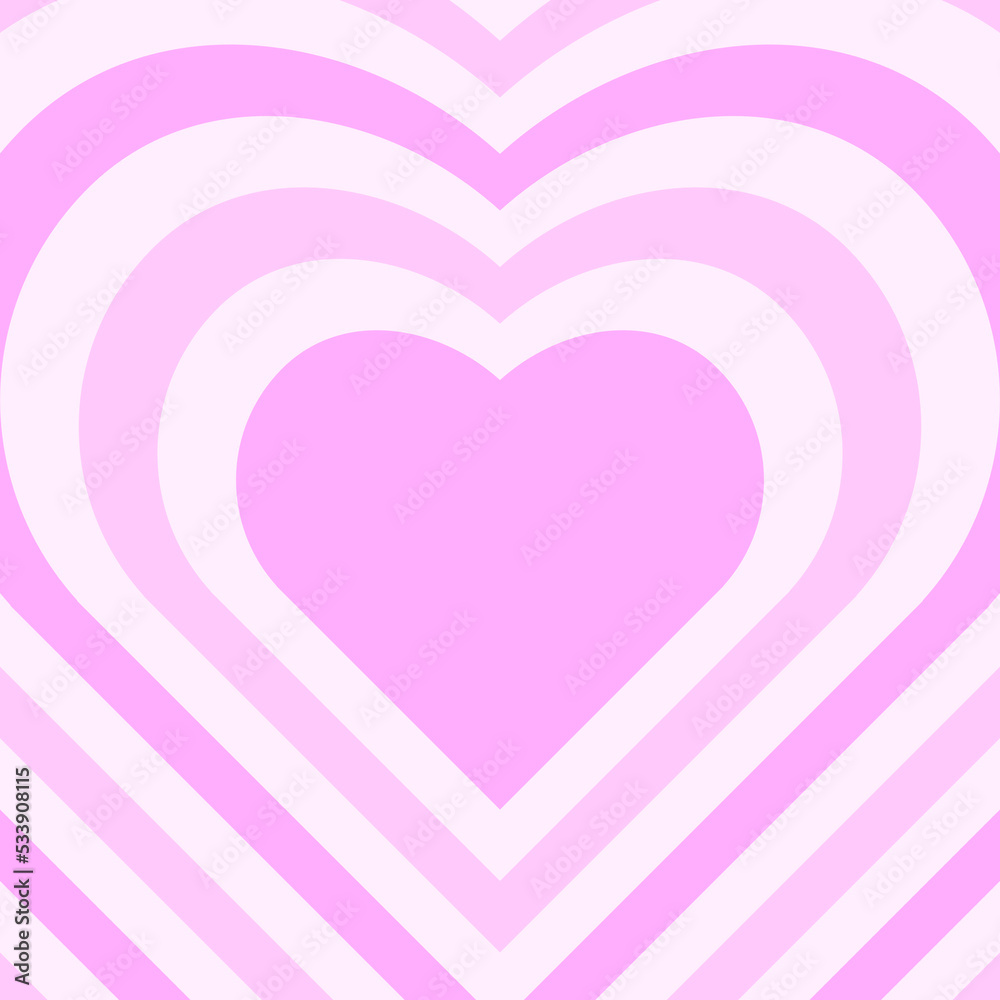 Pink aesthetic hearts background. Heart shaped concentric stripes in retro groovy style. Girlish romantic surface design.