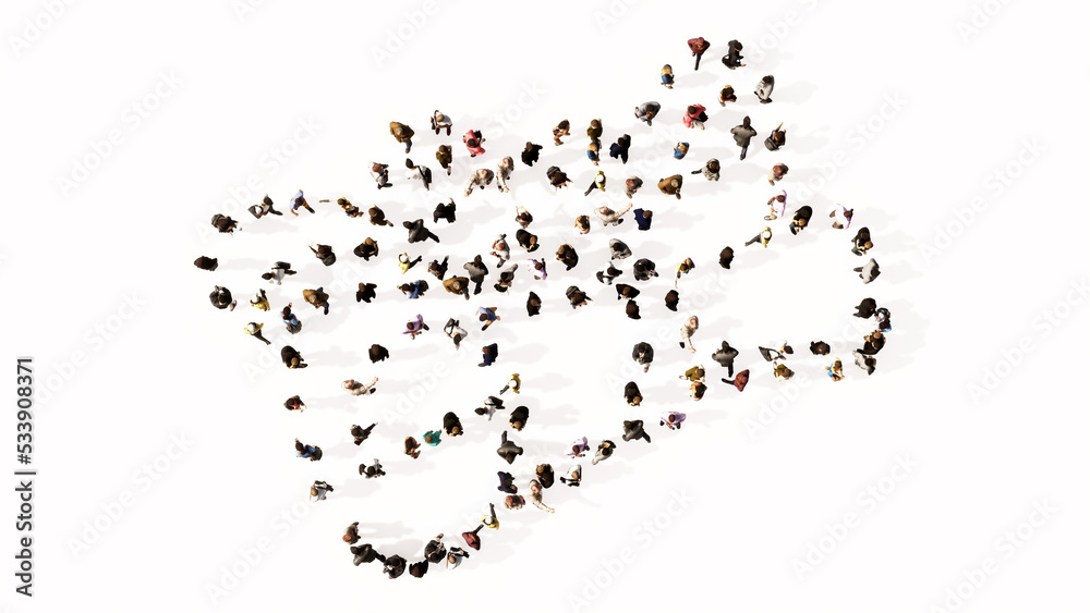 Concept conceptual large community of people forming the image of a graduate diploma on white background. A 3d illustration metaphor for academic achievement, knowledge, learning, future professional