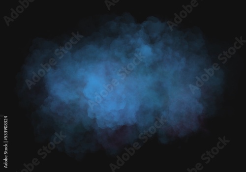 Blue nebula haze watercolor splash painted on black background, dark color with pattern cloud texture effect, with free space to put letters illustration wallpaper