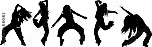 Set of silhouette of a woman dancing. Silhouettes of sexy beautiful women dancing