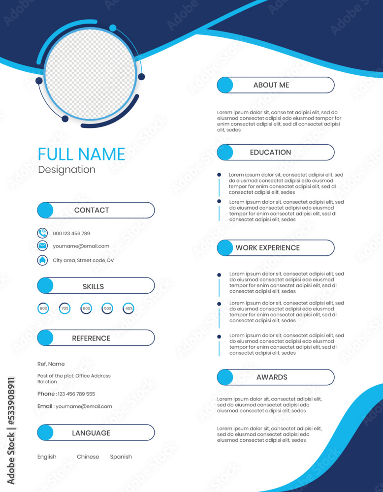 Professional curriculum vitae template with photo 07 - obrazy, fototapety, plakaty 