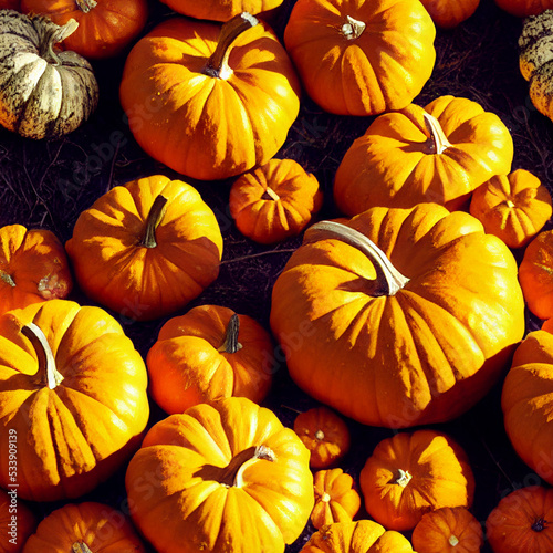 Seamless background tiles, autumn and Halloween pumpkins, digital art