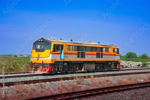 Diesel locomotive on the railway.