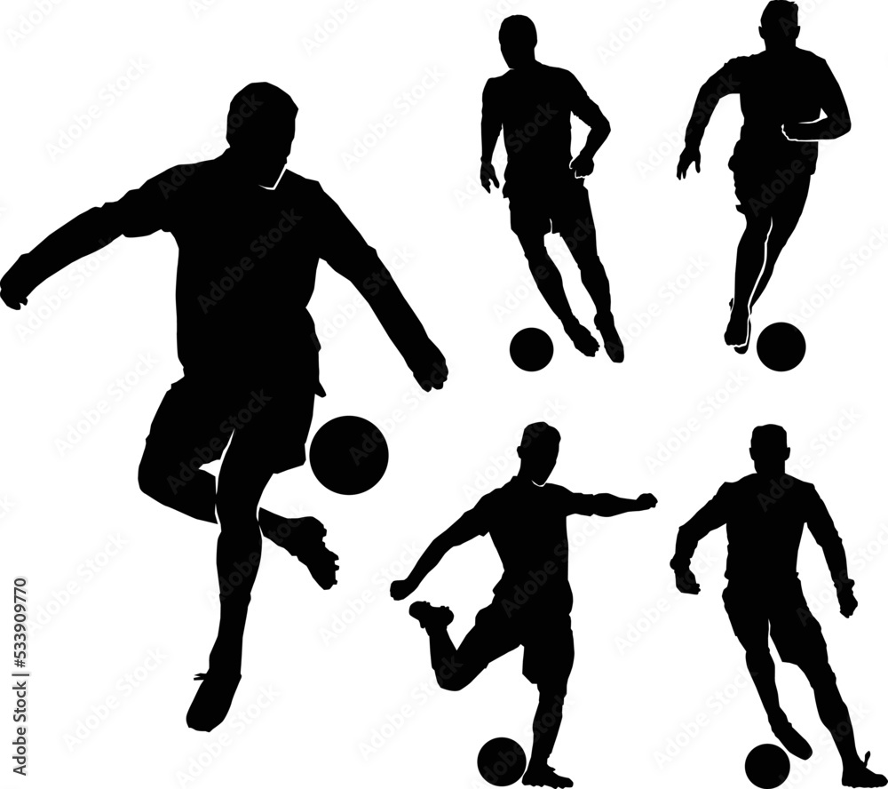 male soccer player silhouette set on white background