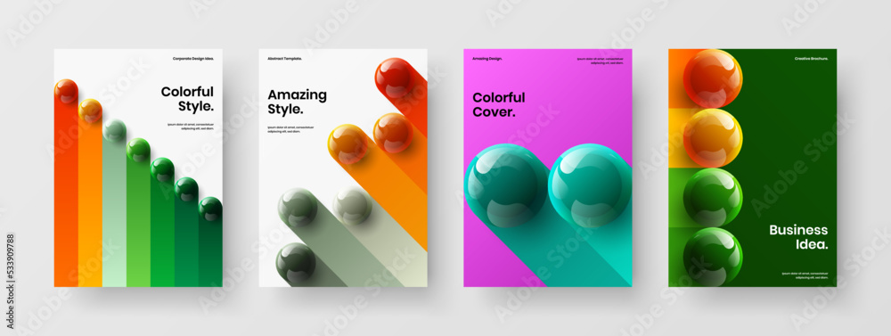 Fresh 3D balls booklet template composition. Abstract presentation A4 design vector concept bundle.