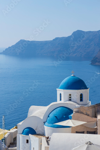 Traditional cycladic architecture in the Oia village on Santorini island, Greece