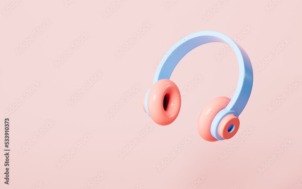 Cartoon wireless headphones on the pink background, 3d rendering. Cartoon wireless headphones on the pink background, 3d rendering.