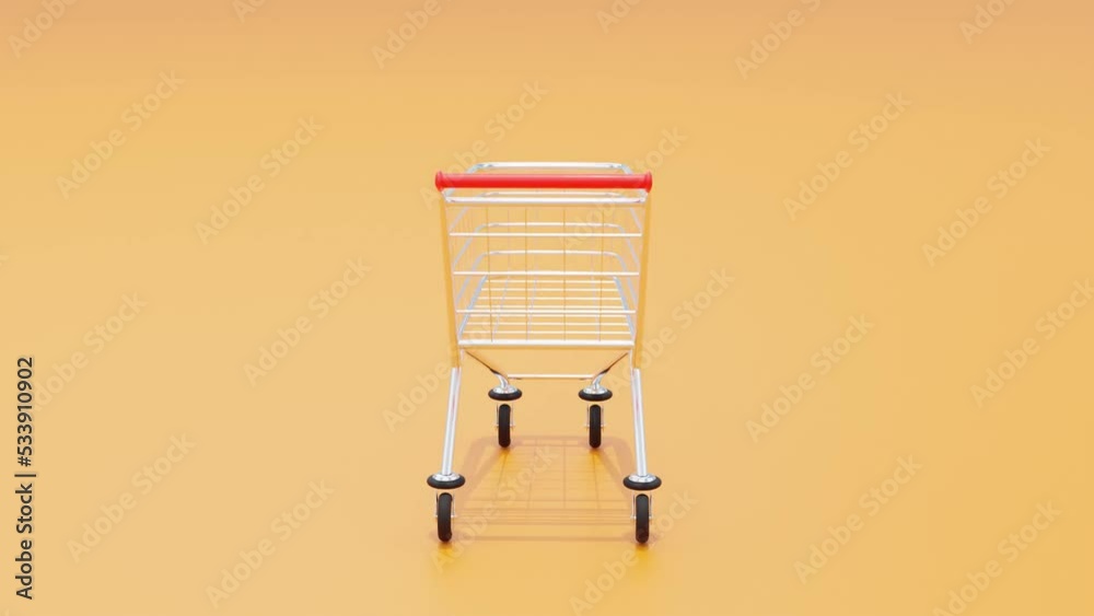 Cartoon Shopping Cart Cycles Render 3D Animation with the yellow