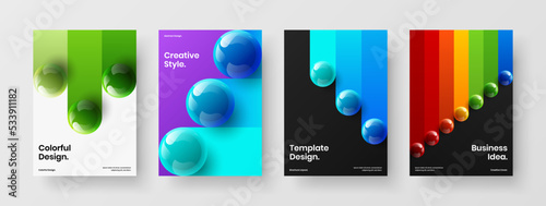 Minimalistic corporate identity design vector template set. Premium 3D spheres handbill illustration composition.