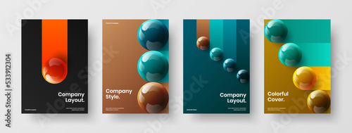 Bright pamphlet A4 vector design illustration set. Minimalistic 3D balls magazine cover template collection. © kitka