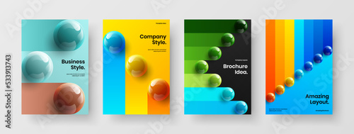 Minimalistic 3D balls company identity layout collection. Fresh corporate brochure A4 design vector template set.