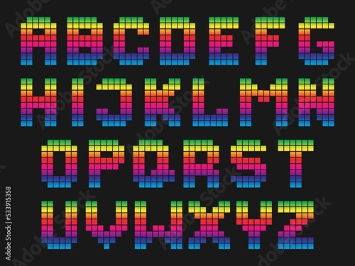 set of colorful alphabet letters, with checkered shapes
