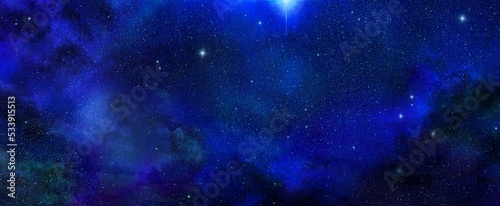 Fototapeta Naklejka Na Ścianę i Meble -  青く美しい宇宙 夜空 星空 背景イラスト素材