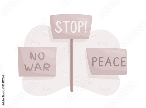 Vector illustration of protest posters. Desire for peace and requests to stop wars.
