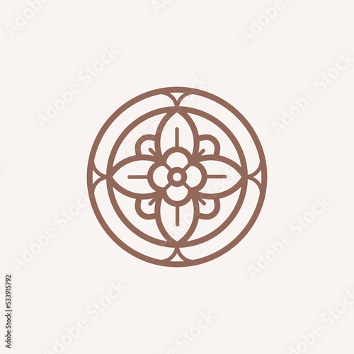 Four-leaf flower element. Geometric emblem of flower bud. Modern abstract linear shape for emblem, badge, insignia. photo