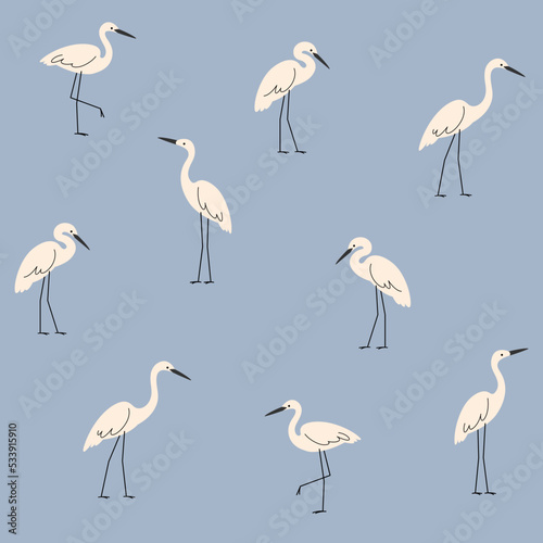 Seamless trendy pattern with stork. Cartoon vector illustration for prints, clothing, packaging and postcards.