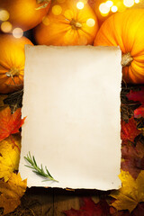 Thanksgiving holidays message with orange pumpkin and autumn leaves