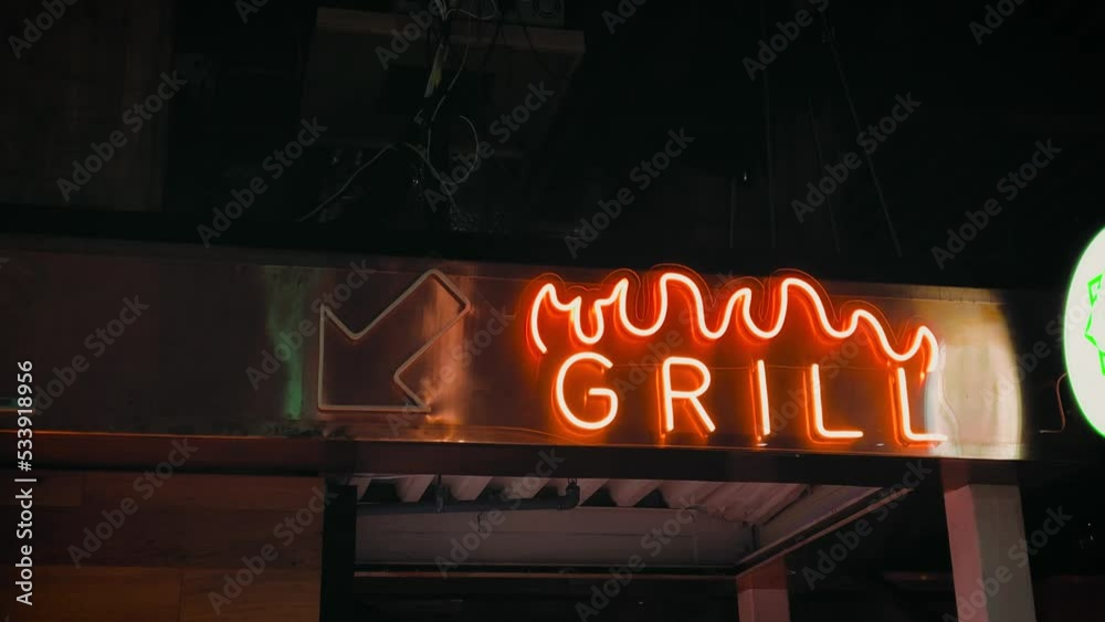 barbecue grill fire neon sign cafe restaurant arrow eat meat. High quality 4k footage. dinner business chickens barbecue grill fire neon sign cafe restaurant arrow eat meat. High quality 4k footage. dinner business chickens