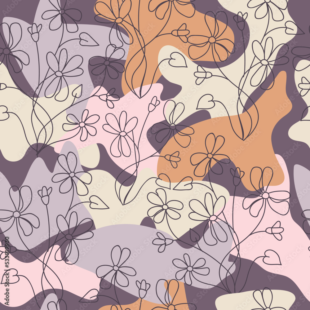 Seamless abstract pattern with spots and flowers. Print for textile, wallpaper, covers, surface. For fashion fabric. Seamless abstract pattern with spots and flowers. Print for textile, wallpaper, covers, surface. For fashion fabric.