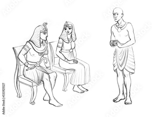 Pharaoh on the throne. Pencil drawing