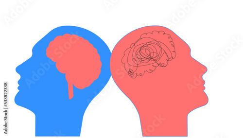 Two Head silhouette.
two-faced. Split personality.mood disorder.Mental health,Dual personality idea concept.