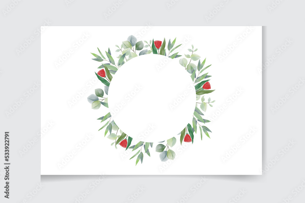 Watercolor vector wreath wedding invitation card with green eucalyptus ...