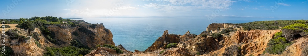 Panoramic view on Marinha Beach surroundings at Algarve coast in Portugal