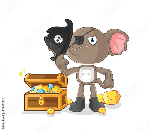 elephant pirate with treasure mascot. cartoon vector