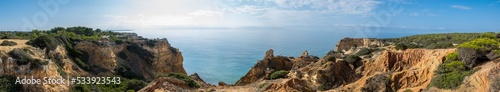 Panoramic view on Marinha Beach surroundings at Algarve coast in Portugal