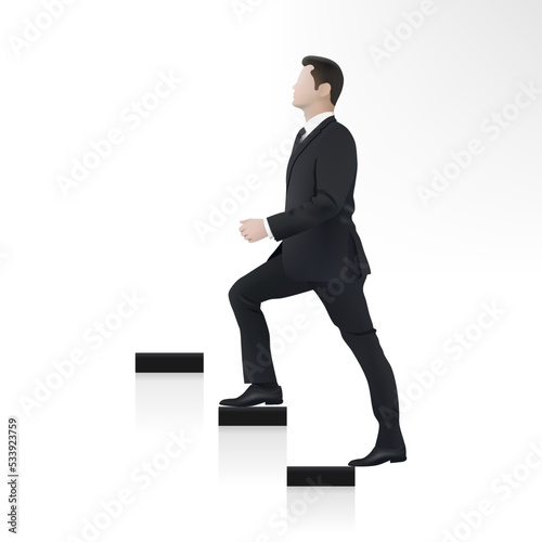 Businessman walking stairs. Man figure in suit. Choose career. Professional improvement. Business man climbing ladder. Character vector illustration.