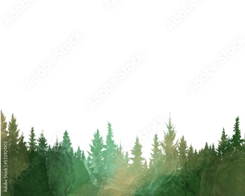 green forest background watercolour on white