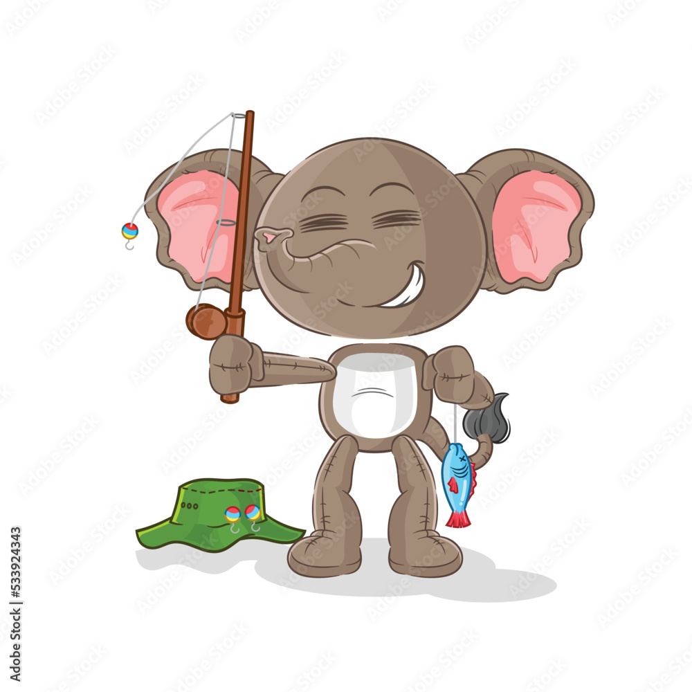 elephant fisherman illustration. character vector elephant fisherman illustration. character vector