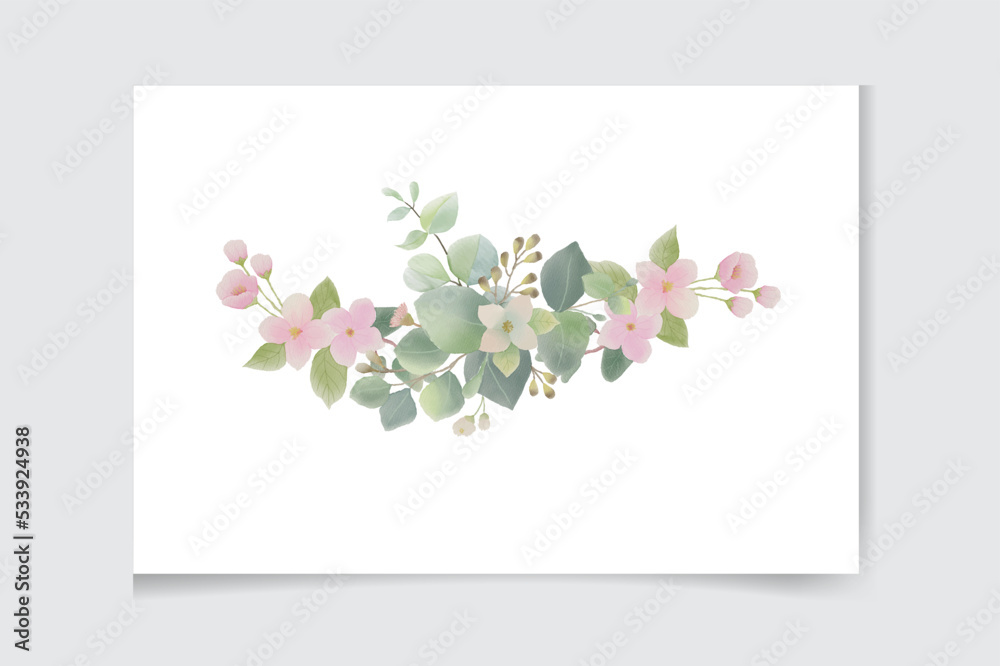 Watercolor vector wreath with green eucalyptus leaves and Jasmine ...