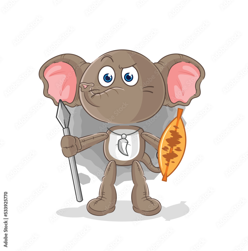 elephant african tribal fighter mascot. cartoon vector elephant african tribal fighter mascot. cartoon vector